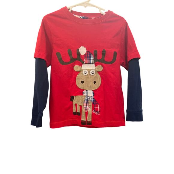 J. Khaki Boys 5 Red Reindeer Christmas Long Sleeve Tee - Picture 1 of 3